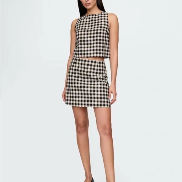 NWT - Gap Linen Blend Mini Skort / Black and Cream Gingham - Picture 1 of 4